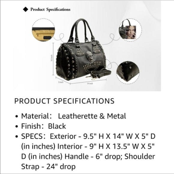 🆕️ Gothic Studded Doctor Shoulder Black Bag - Picture 9 of 9